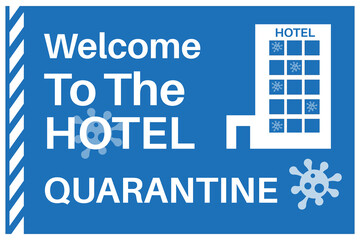 Covid-19 quarantine hotel vector illustration - UK to open quarantine hotels for travelers arriving in the uk from February 15th on a blue background with virus icons