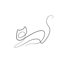 Cat abstract logo, continuous line drawing, small tattoo, print for clothes, silhouette one single line on a white background, isolated vector illustration.