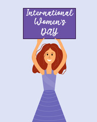 International Women's Day. Girl with a poster. Gender equality