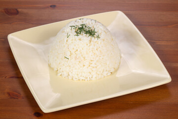 Steamed rice in the plate