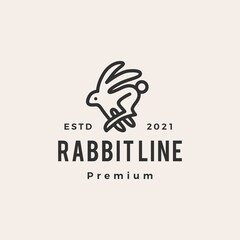 rabbit line outline monoline hipster vintage logo vector icon illustration