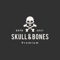 skull and bones hipster vintage logo vector icon illustration