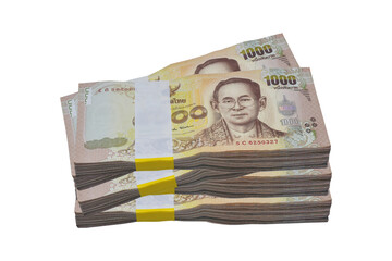 18 January 2020 Bangkok People put Thai bath banknote Thai money on white background for use every day