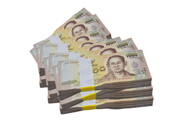 18 January 2020 Bangkok People put Thai bath banknote Thai money on white background for use every day