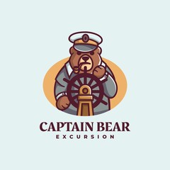 Vector Logo Illustration Captain Bear Simple Mascot Style.