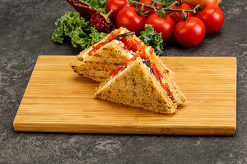 Club sandwich with eggplant and cheese