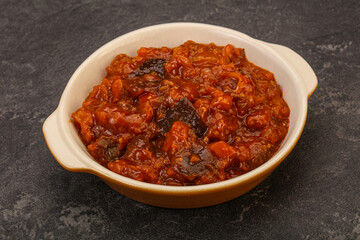 Eggplant saute with tomato and herbs