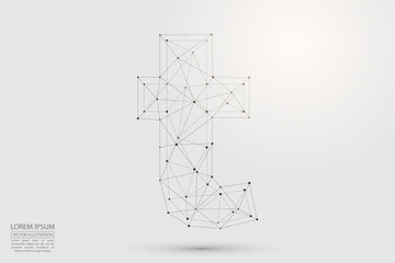 English letters abstract font consists 3d of triangles, lines, dots and connections. Vector illustration EPS 10.