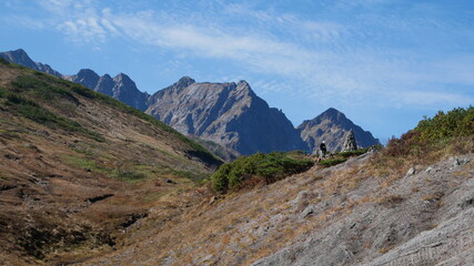 mountain view and blue sky at Hakuba, Japan, early autumn