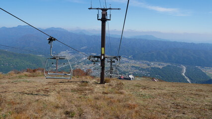 Beautiful mountain view and lift at Hakuba, Japan, early autumn