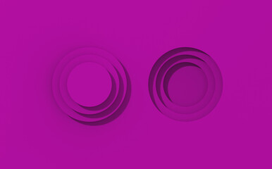 3D image. purple discs with shadows. cylindrical grooves with shadows