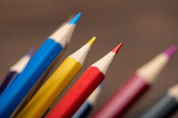A few colored pencils. Close-up, selective focus.