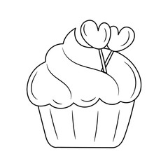 Cake with heart vector illustration, isolated  linear style pictogram