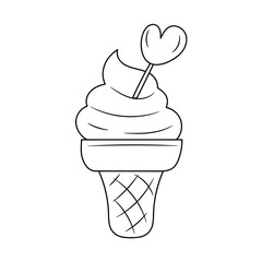 Ice Cream with heart vector illustration, isolated  linear style pictogram