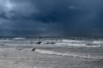 Windy winter day at Baltic sea next to Liepaja, Latvia.