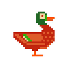 Duck. Pixel art character. 8-bit sprite. Isolated vector illustration. 