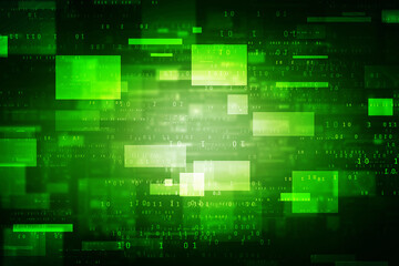 Flowing number one and zero text in binary code format in technology background.