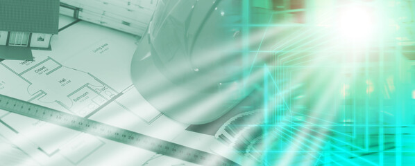 Architectural project concept; multiple exposure