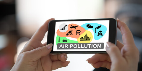 Air pollution concept on a smartphone