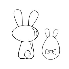 Cute easter bunny back view and easter egg. Doodle illustration vector.