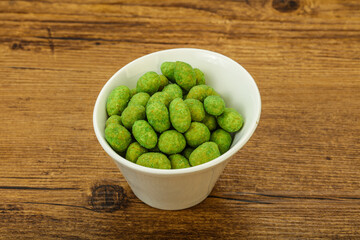 Spicy wasabi peanuts in the bowl