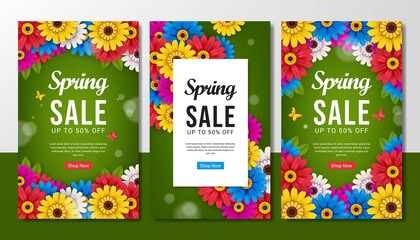 set of spring sale poster design illustration