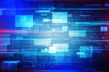 Flowing number one and zero text in binary code format in technology background.