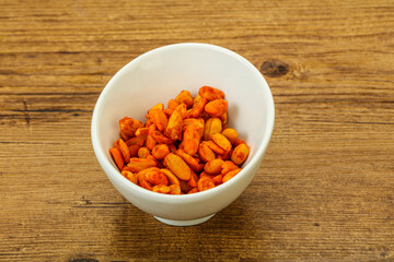 Chili peanut snack in the bowl