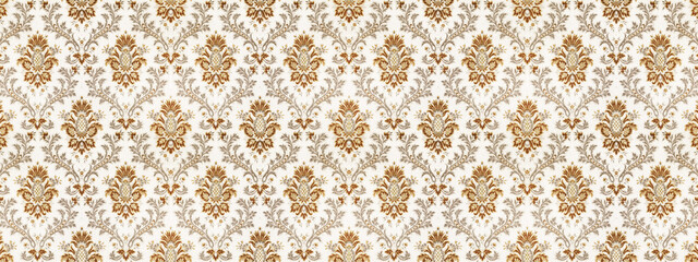 Old retro antique vintage rough wallpaper texture background banner panorama, with seamless pineapple, flower and leaf print motive