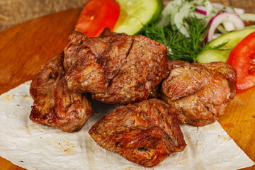 Grilled beef barbeque served vegetables