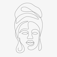 Woman head vector lineart illustration. One Line style drawing. 
