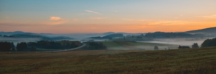 Beautiful sunrise near Kirchberg im Wald, Bavarian forest, Bavaria, Germany