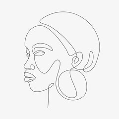 Woman head vector lineart illustration. One Line style drawing. 