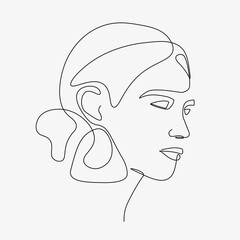 Woman head vector lineart illustration. One Line style drawing. 
