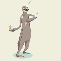 Cute sloth play snowballs winter snow illustration cartoon character © Ola