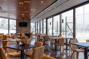 Fototapeta na wymiar Interior of a modern mountain restaurant