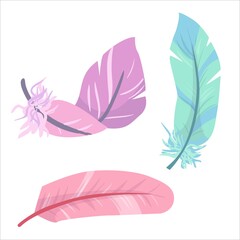Bird feather in pastel colors. Simple drawing in pastel colors. Vector illustration drawn in cartoon style isolated on white background
