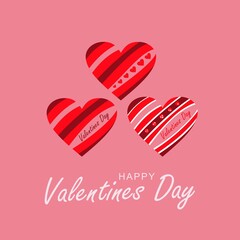 Vector illustration. Set. Three hearts with stripes. Happy Wedding Day.