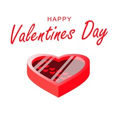Vector illustration. Box in the form of a heart with chocolate for a loved one.