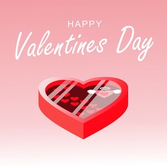 Vector illustration. Loving heart..Box in the form of a heart with chocolate for a loved one. On a pink background with a gradient. Happy Wedding Day.