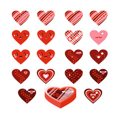 Vector illustration. Set of vector hearts. Happy Valentine's Day. Happy Wedding Day. I love you.