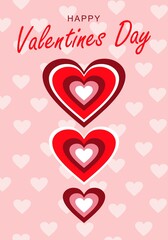 Vector illustration. Congratulatory occasion Happy Valentine's Day. Rainbow hearts. Pink background with small hearts.