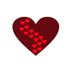 Vector illustration. Loving heart. Chocolate heart with small red hearts. Without background.