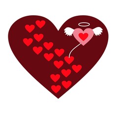 A cheerful chocolate heart with hearts.  A heart with wings and a halo.