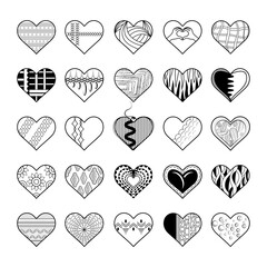 Set of Heart Icons 01, Different heart symbol and pattern pack, Love Icon Art Kit Vector Illustration