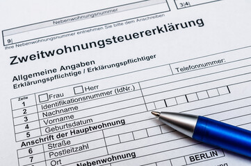 Zweitwohnungssteuererkl&auml;rung Finanzamt Deutschland