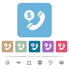 Dollar commercial call flat icons on color rounded square backgrounds