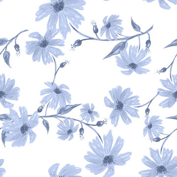 Vintage seamless watercolor pattern of plants. Herbs, flowers, chamomile, flowers watercolor. abstract splash of paint. flowers sunflower, leaves, calendula.Blue flowers cornflowers, Blue  chamomile