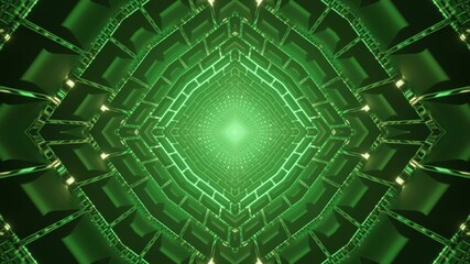 3D illustration of rhombus green tunnel