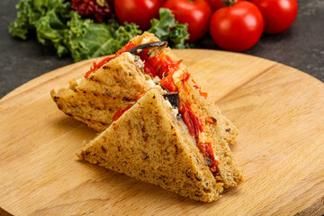 Club sandwich with eggplant and cheese